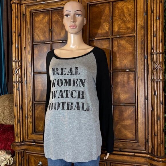 Triumph REAL WOMEN WATCH FOOTBALL Heather Gray & Black Long Sleeve Tee - Picture 4 of 14